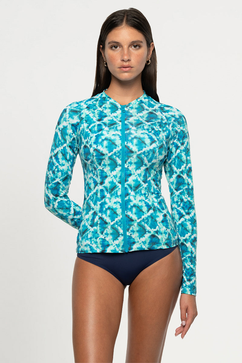 Blue Celestial Waters Yolanda Longsleeve Full Zip Sun Top
