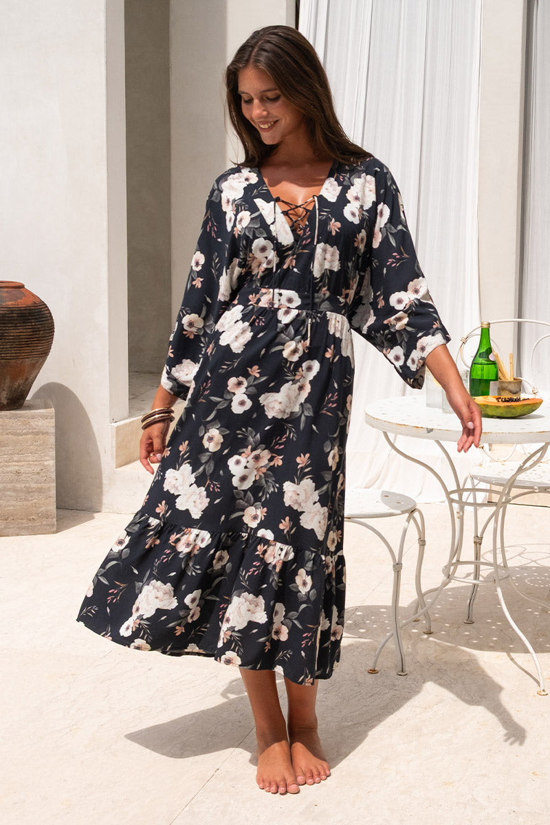 Evening Shadow Corrimal Maxi Dress