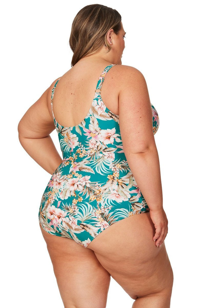 Teal Hanalei Bay Louise Cross Front Design Tummy Control Curve One Piece Swimsuit - Final Sale - Nip Tuck Swim Australia