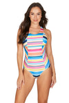 Poolside Stripes Chlorine Resistant Dawn One Piece Swimsuit - Final Sale (DNPL SIERRA) - Nip Tuck Swim US